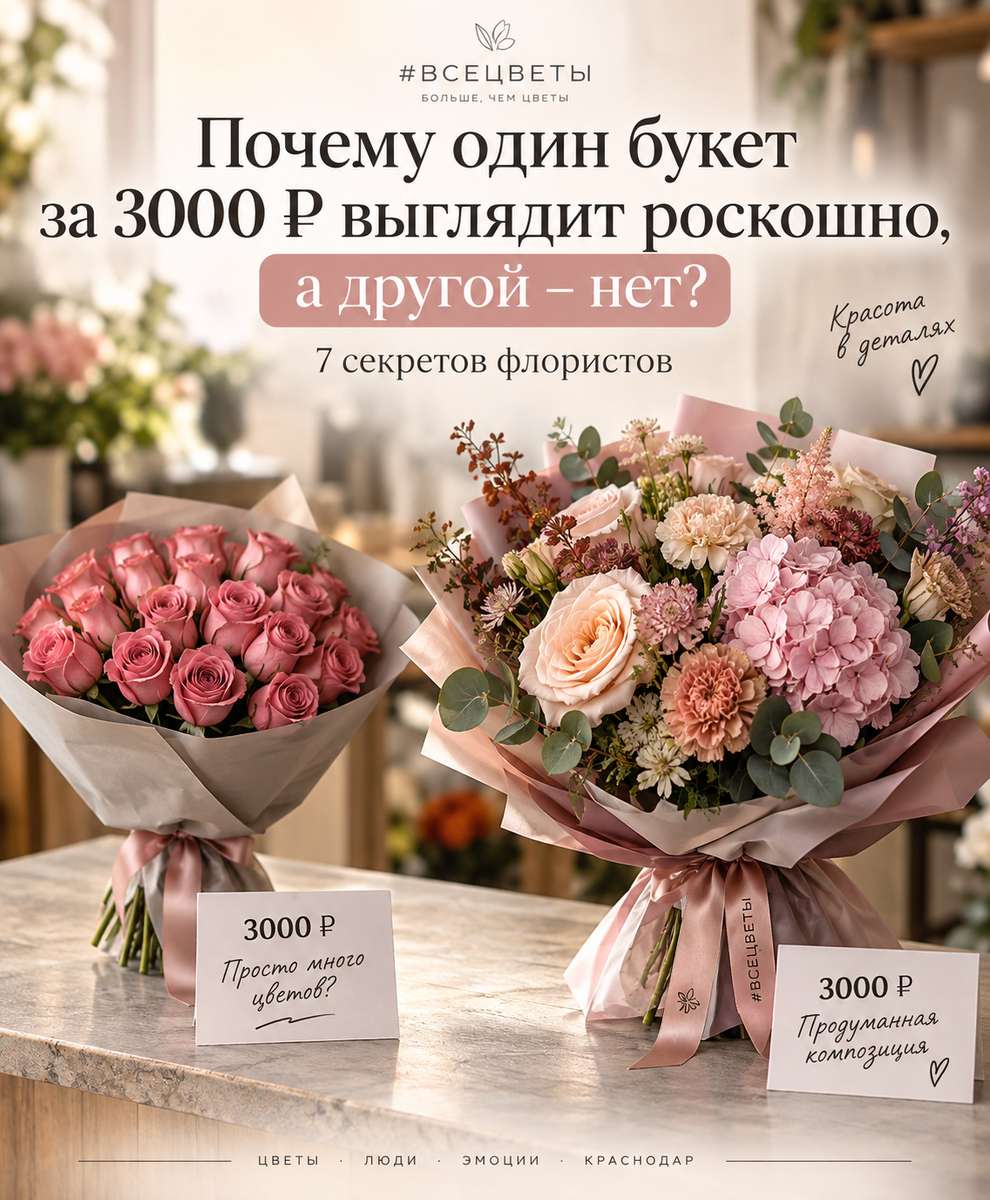 Почему один букет за 3000 ₽ выглядит роскошно, а другой - нет: 7 секретов флористов